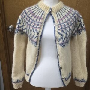 Cozy Cream and Blue Patterned Women's Sweater